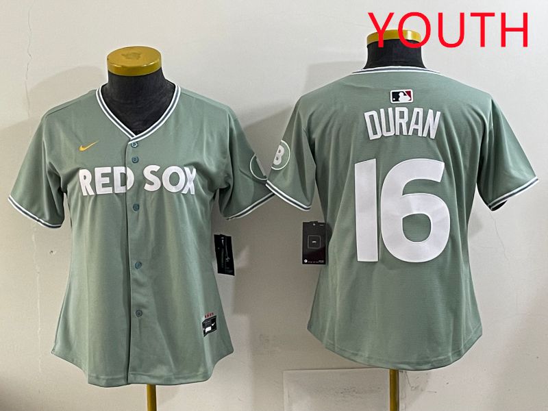 Youth 2025 Boston Red Sox #16 Duran Light Green Joint Name Nike MLB Jersey style 1